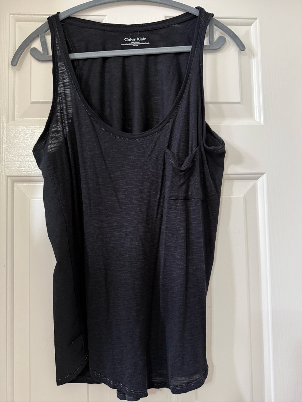Calvin Klein Women's Burnout Black Scoop Neck Pocket Tank -Large